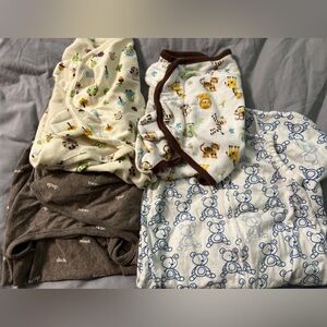 FOUR-PACK 3 baby swaddle me’s and 1 (toddler) sleep sack - ALL like new!